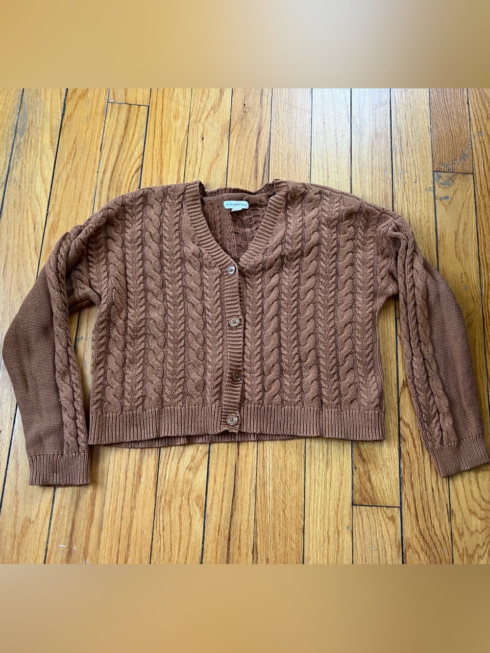 Aeropostale Brown Cable-Knit Button Cardigan